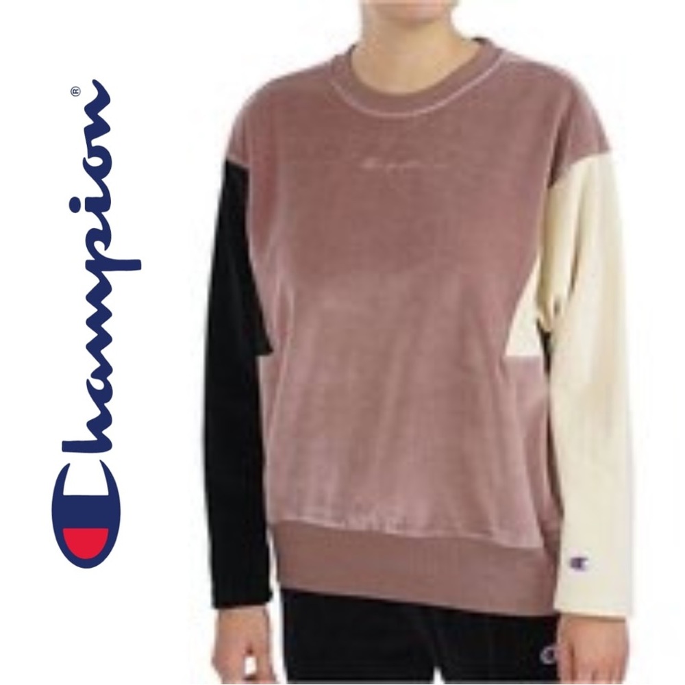 Champion Color Block Velour Sweatshirt Large